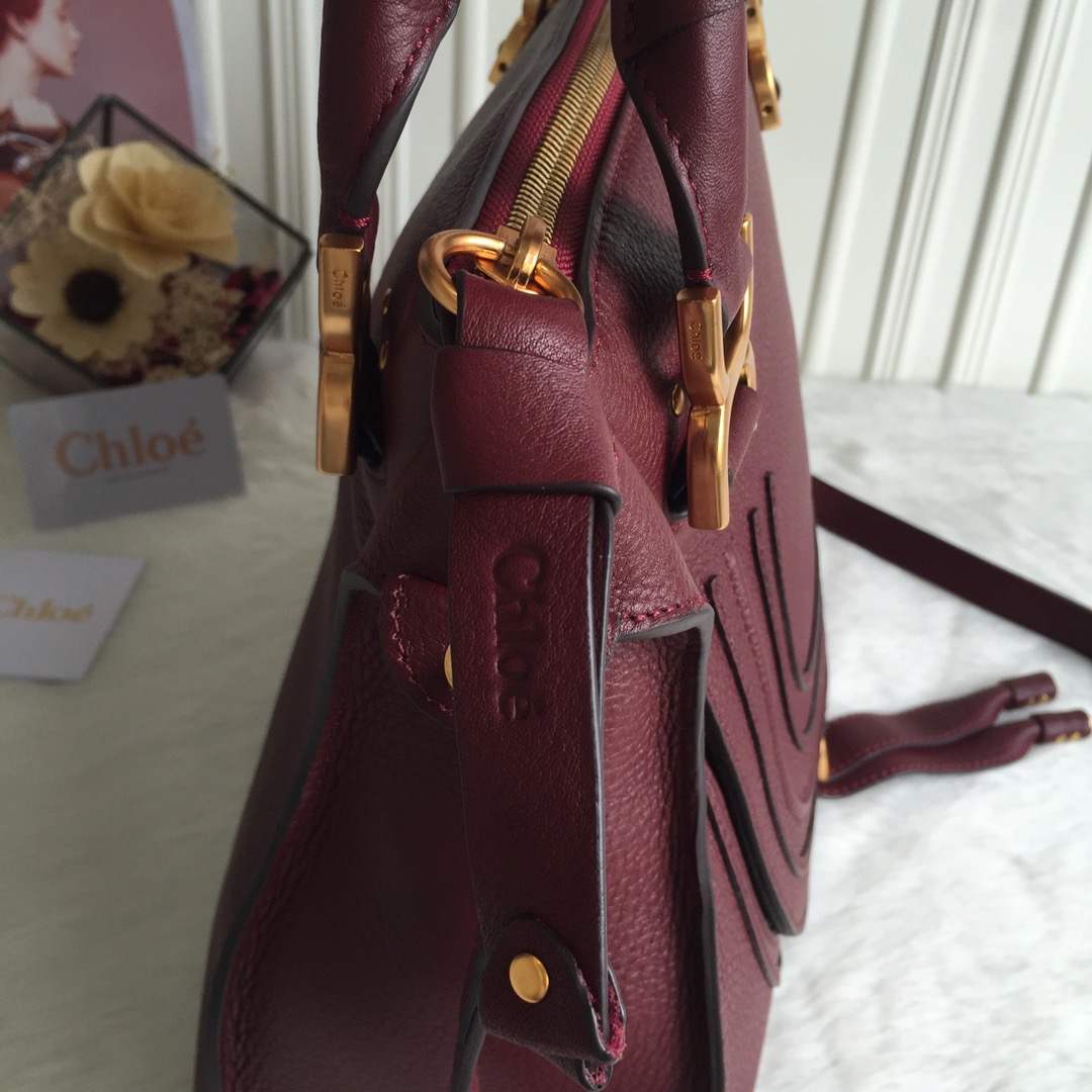 Chloe Large Marcie Bag In Bordeaux Grained Leather